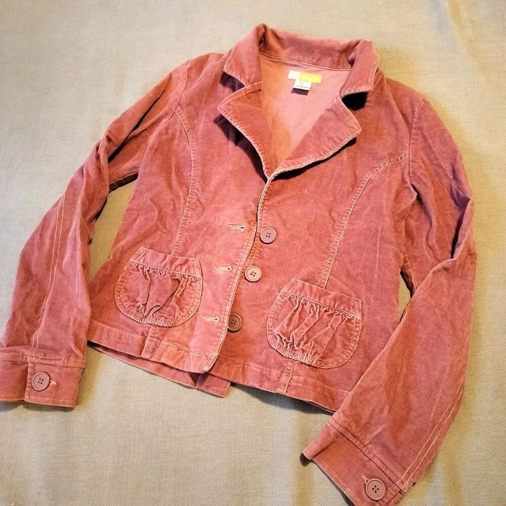 Tulle Petites Corduroy Jacket Blazer PL Dusty Pink Button Front Cropped Y2k Vtg